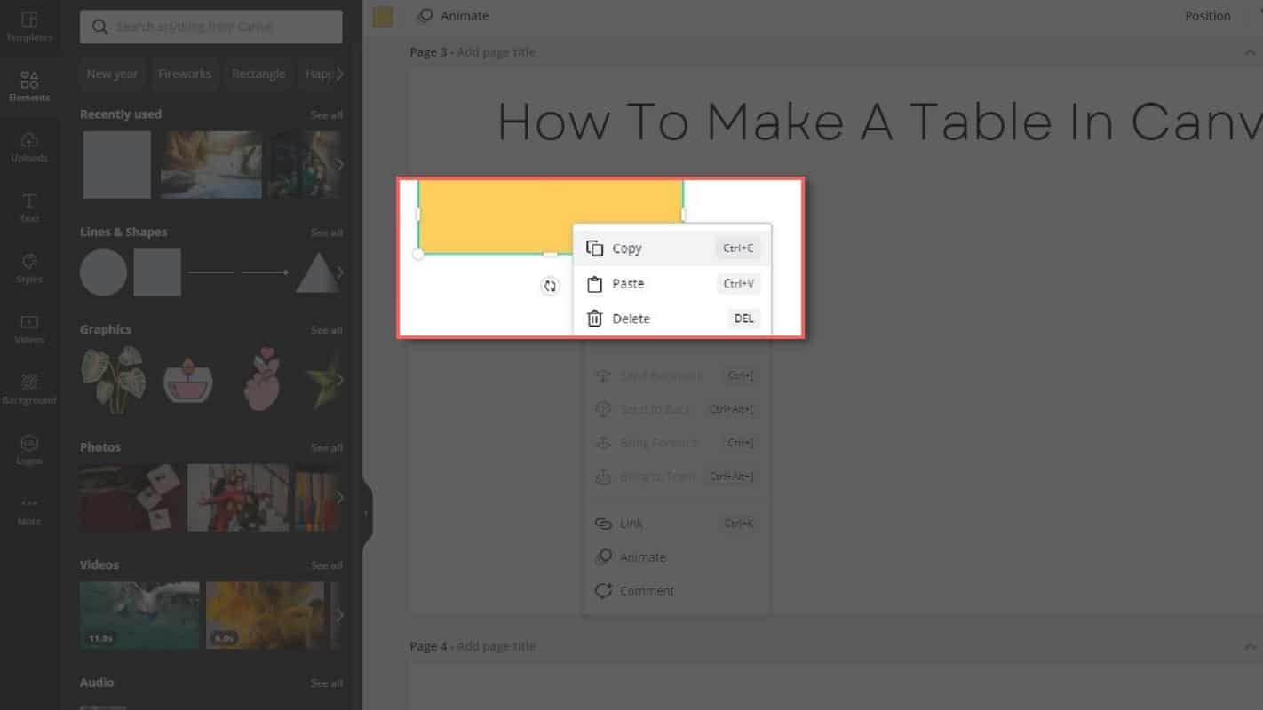 How To Insert A Table In Canva - Step 2