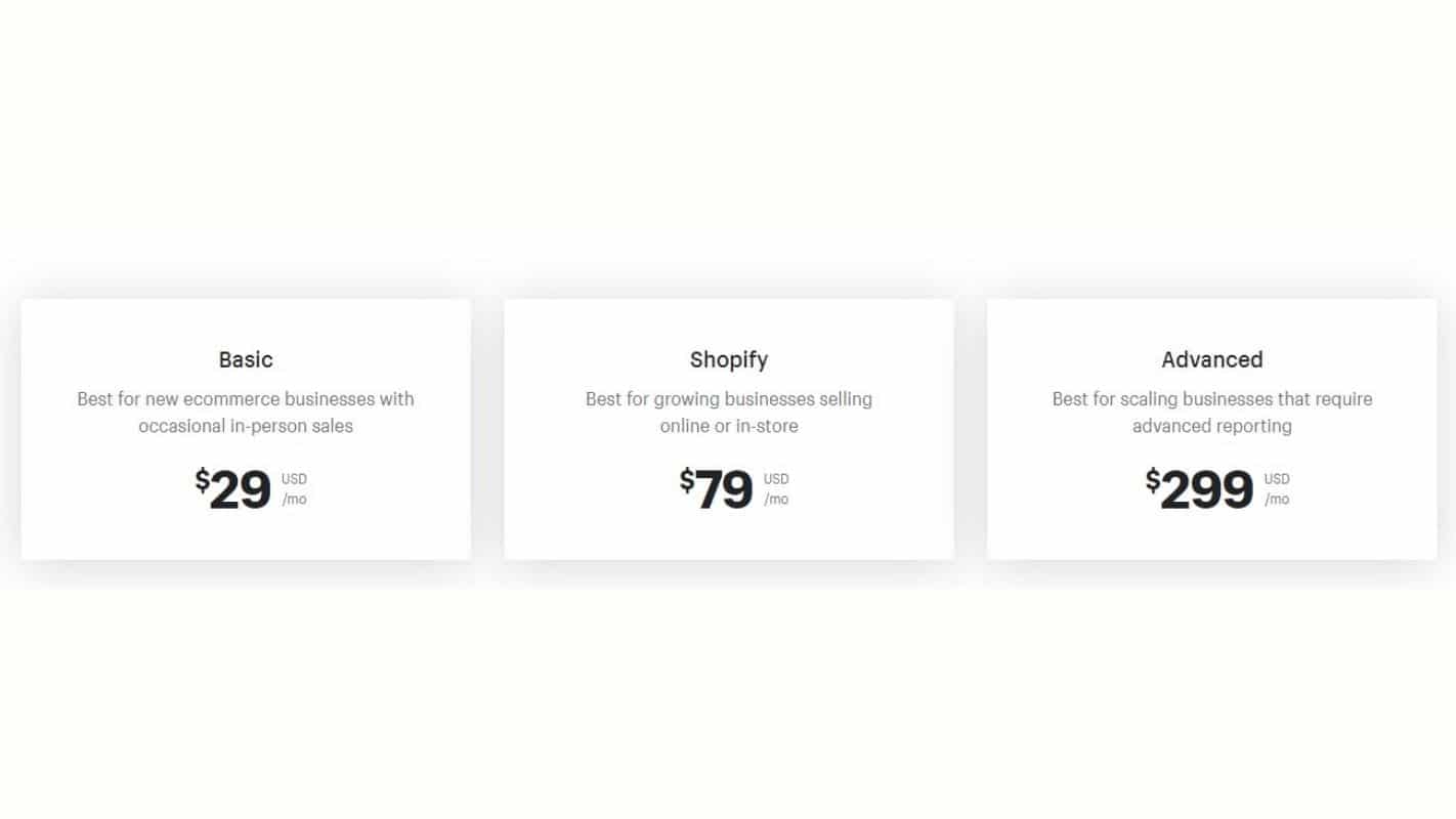 Shopify vs Weebly - Shopify Pricing