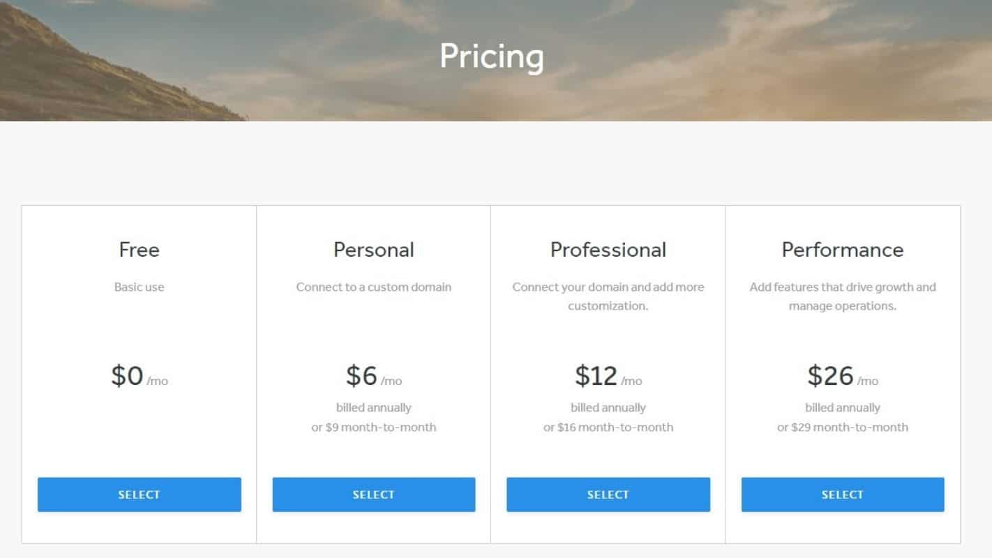 Shopify vs Weebly - Weebly Pricing