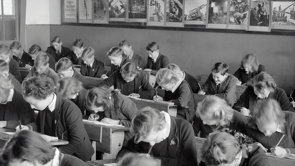 Classroom Mindfulness: Vintage Students Bent at Study