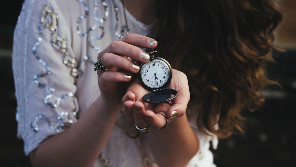 Managing Time: Woman Holding Old Pocket Watch