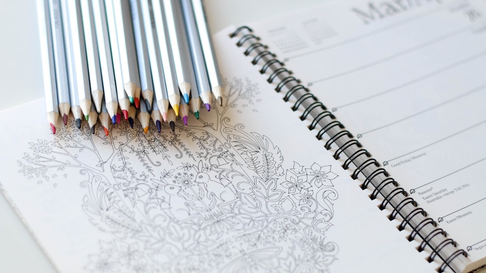 Mindful Coloring with Coloring Pencils and Notebook