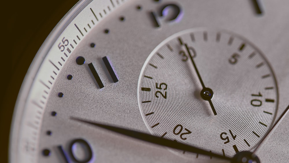 Time Management Reminder: A Close-Up of a Silver Watch Face