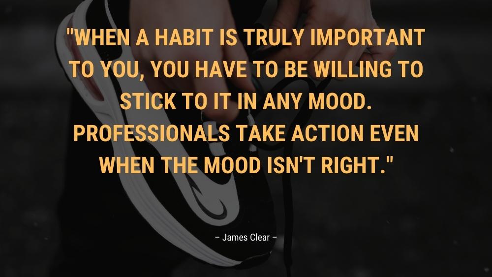 When a habit is truly important to you you have to be willing to stick to it in any mood. Professionals take action even when the mood isnt right